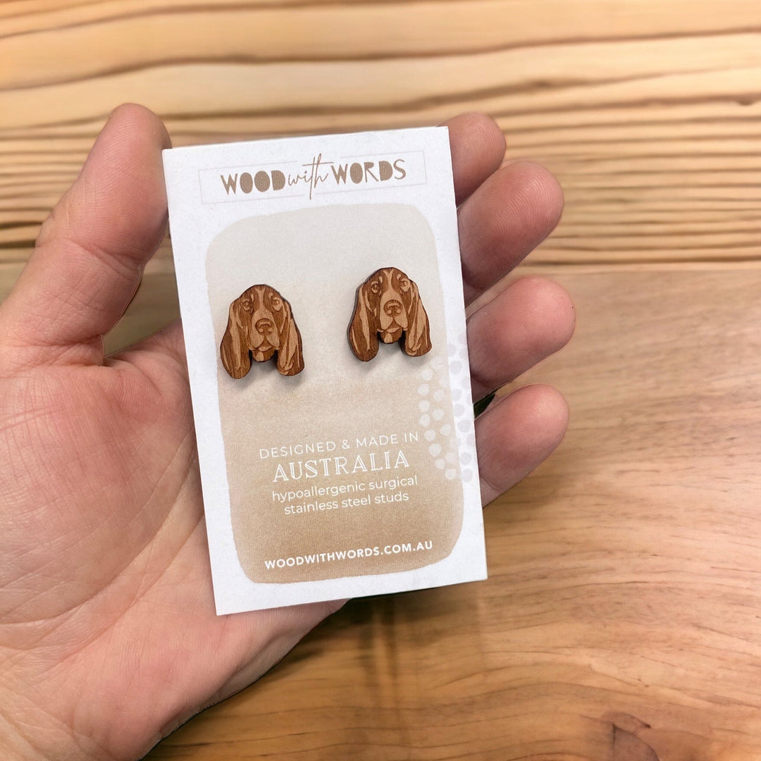 Basset Hound Earrings. Made in Australia