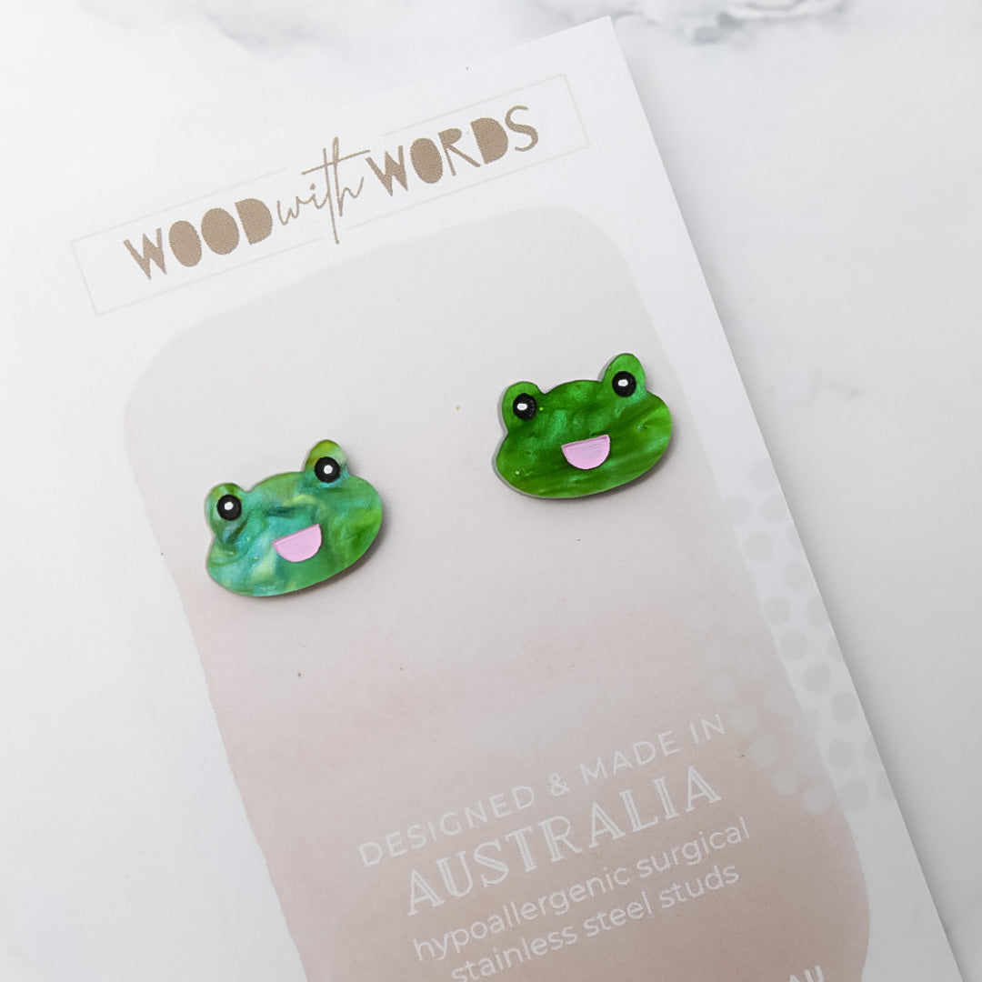 Green Frog Acrylic Stud Earrings