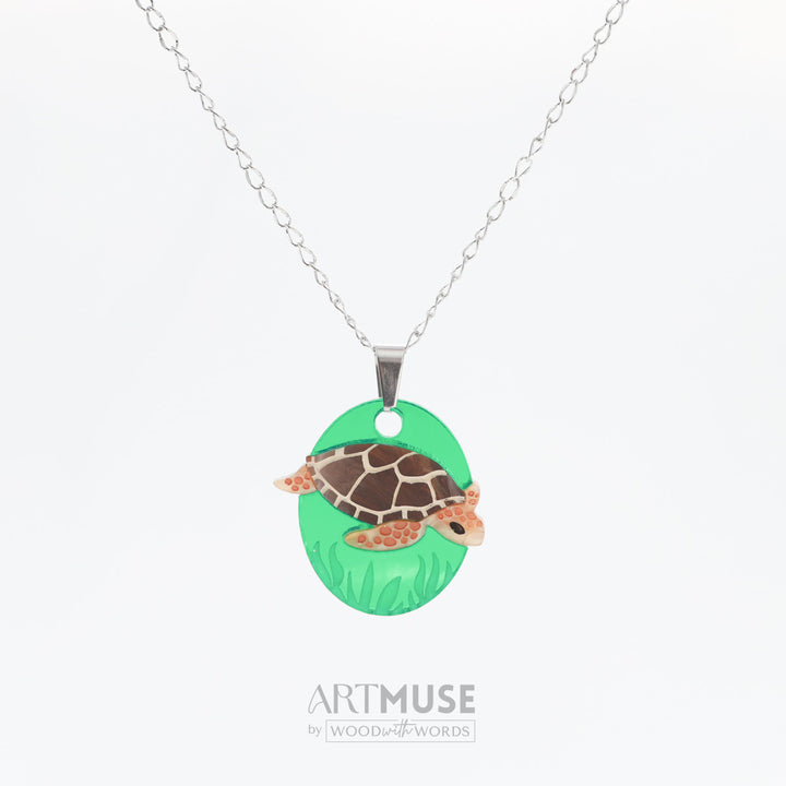 Loggerhead Turtle Seaweed Necklace Pendant