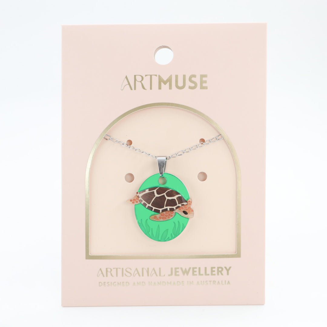 Loggerhead Turtle Seaweed Necklace Pendant