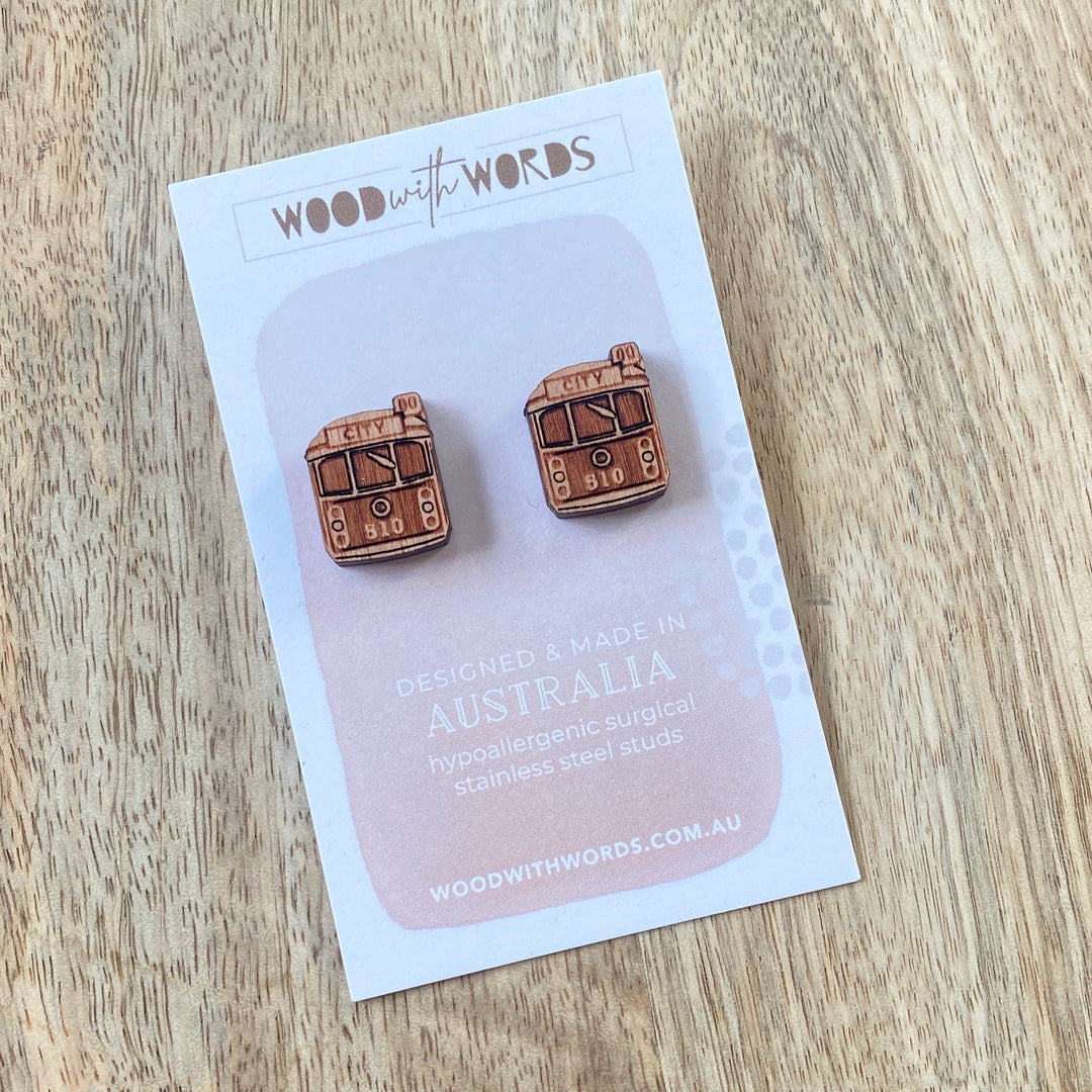 Melbourne Tram Wooden Stud Earrings
