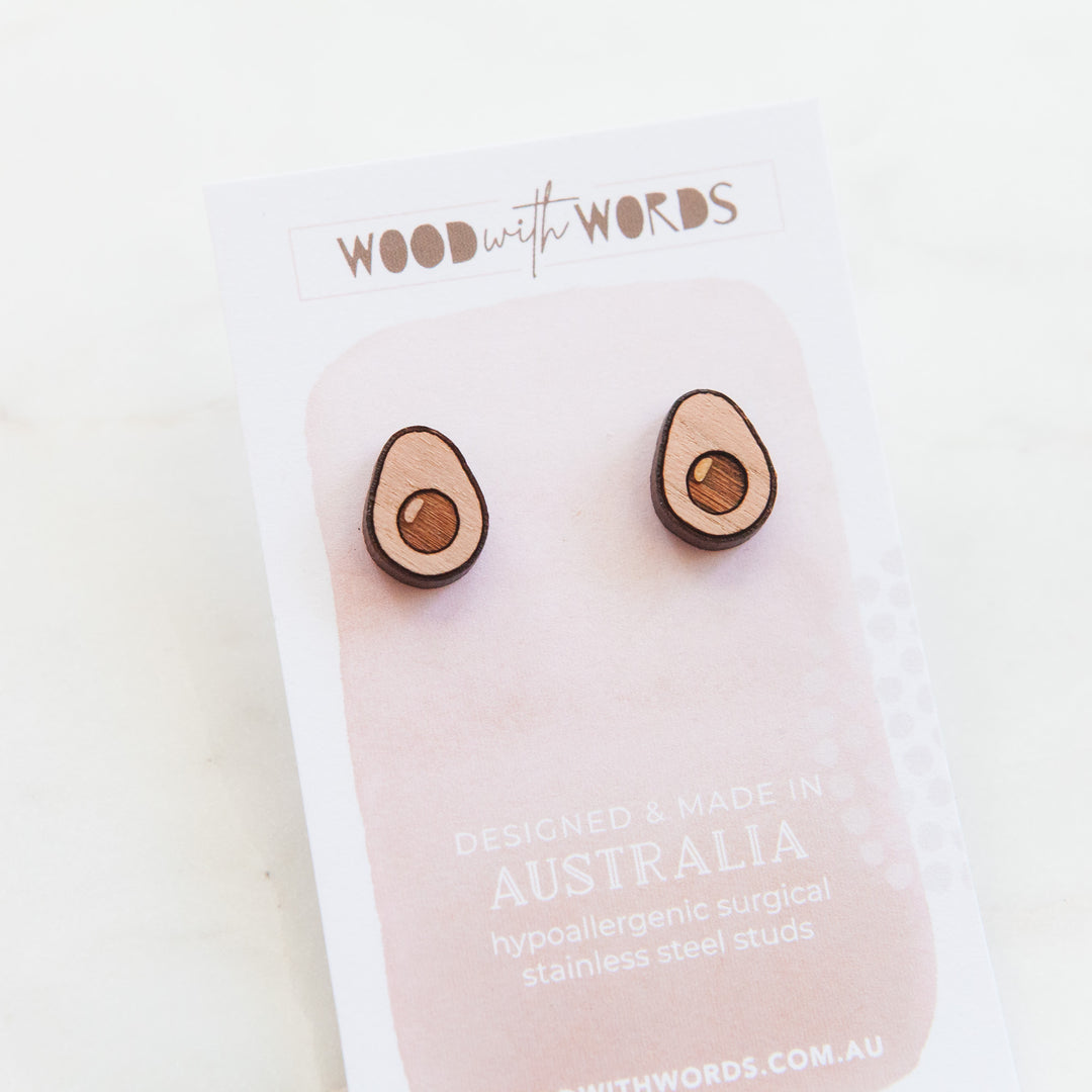 Avocado Wooden Stud Earrings - Wood With Words