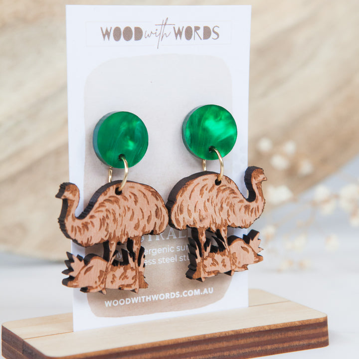 Emu Wooden Dangle Earrings