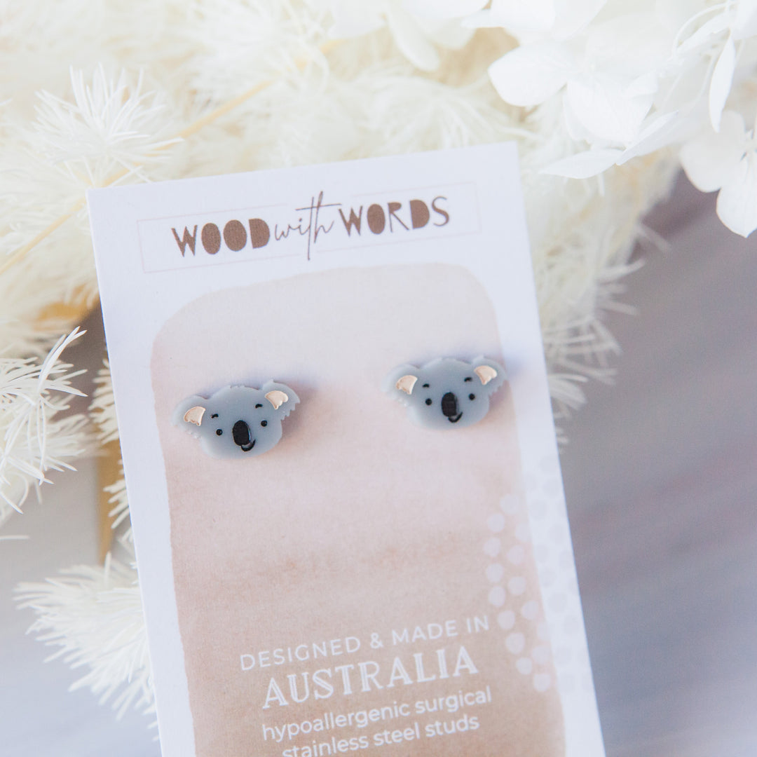 Grey Koala Acrylic Stud Earrings