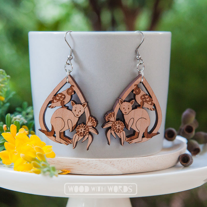 Wood shop dangle earrings