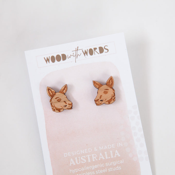 Kiri Kangaroo Wooden Stud Earrings
