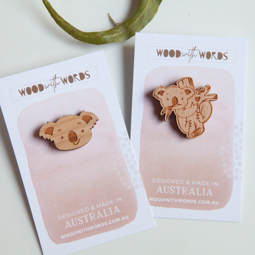 Koala Wooden Pin - Wood With Words