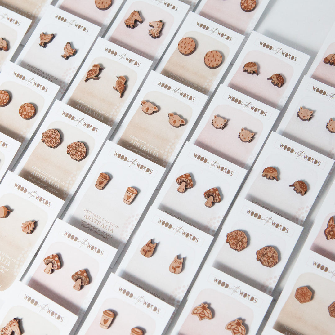 Australian made hypoallergenic earrings by Wood With Words