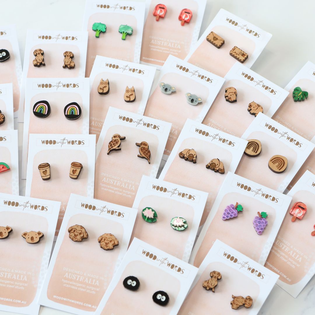 Word deals stud earrings