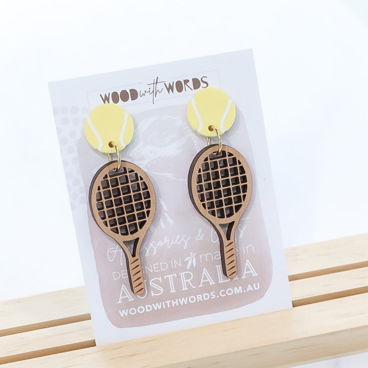 Tennis Ball Racquet Dangle Earrings