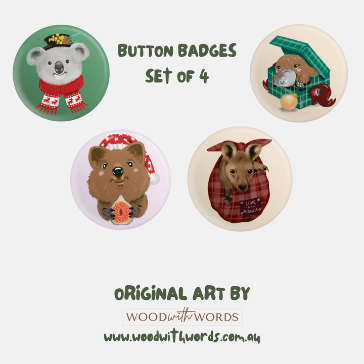 Animal Button Badges - Set of 4