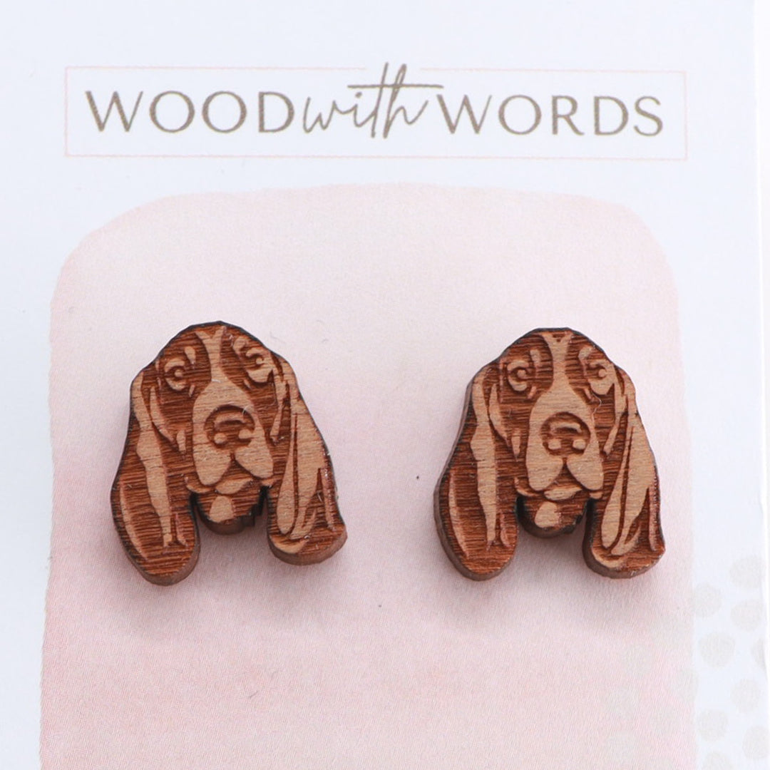 Basset Hound Wooden Stud Earrings – Wood With Words