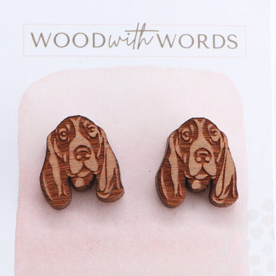 Basset Hound Wooden Stud Earrings