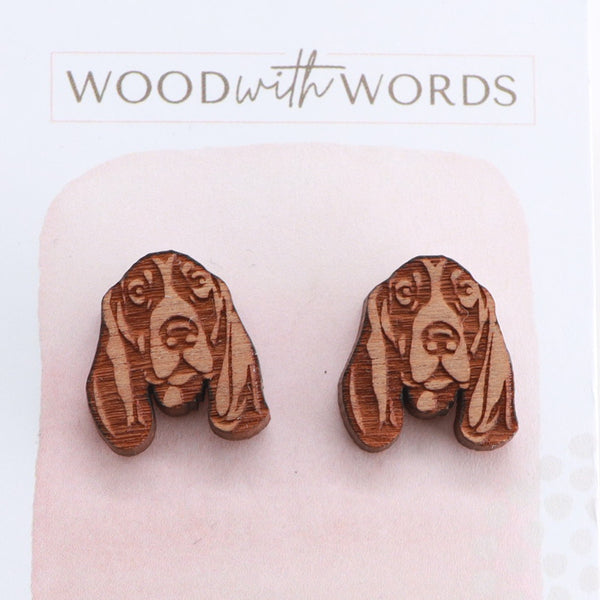 Basset Hound Wooden Stud Earrings