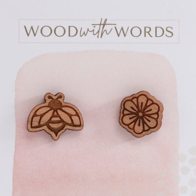 Bee and Blossom Wooden Stud Earrings