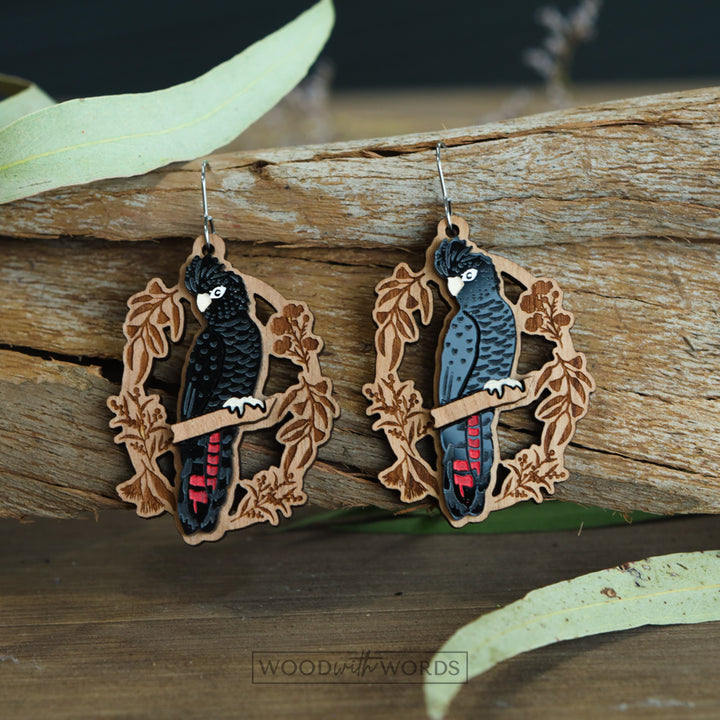 Black Cockatoo Dangle Earrings