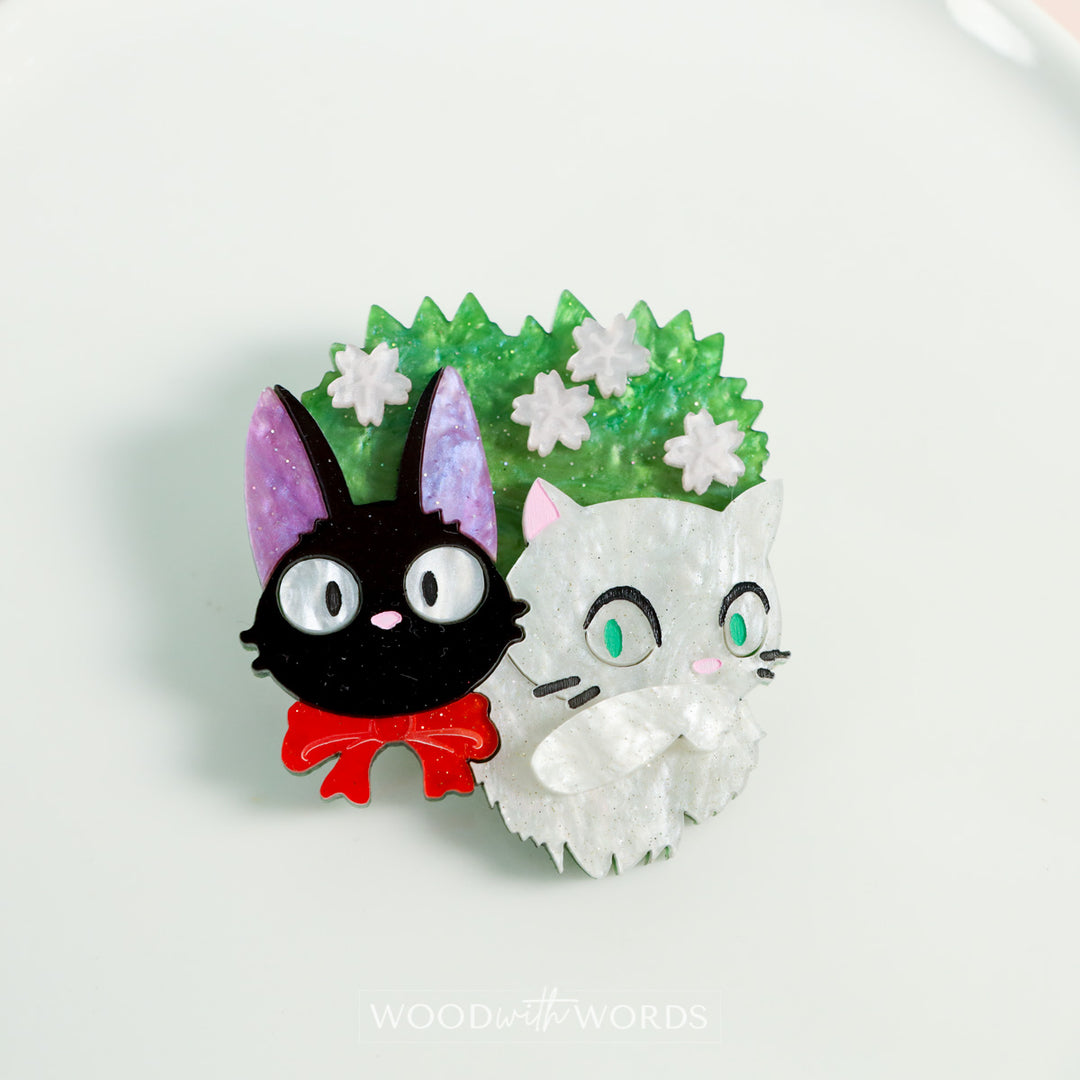Black White Cat Acrylic Brooch
