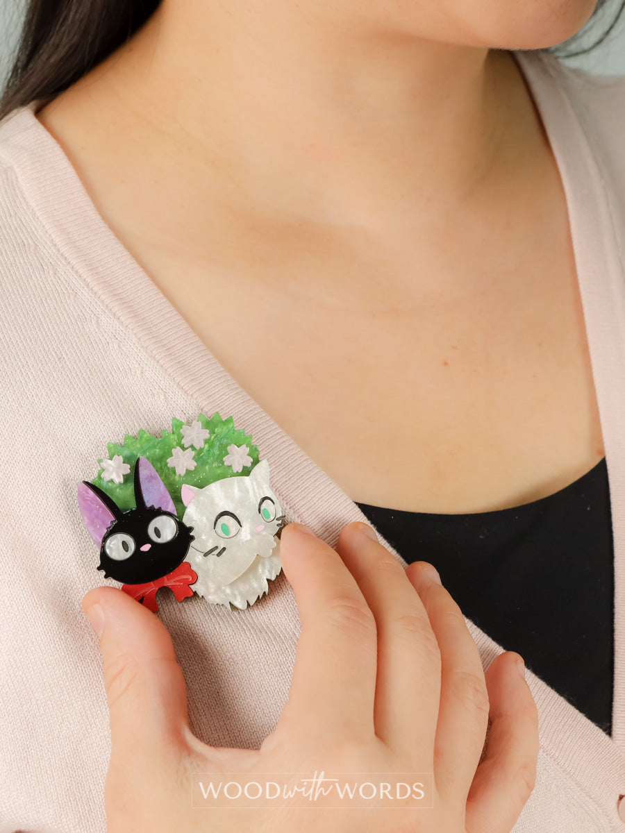 Black White Cat Acrylic Brooch