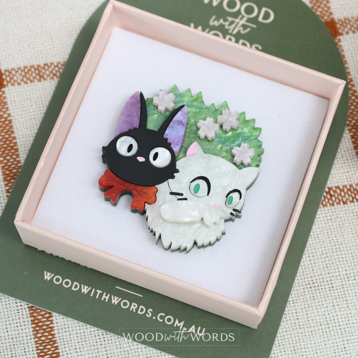 Black White Cat Acrylic Brooch