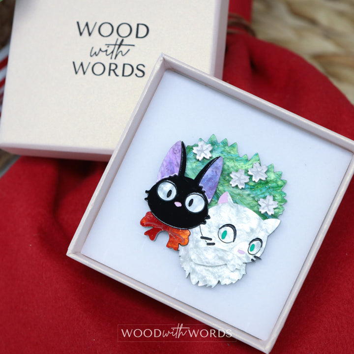 Black White Cat Acrylic Brooch