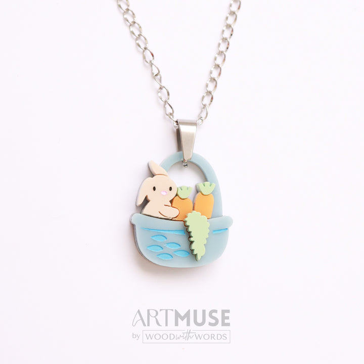 Bunny Carrot Basket Necklace Pendant