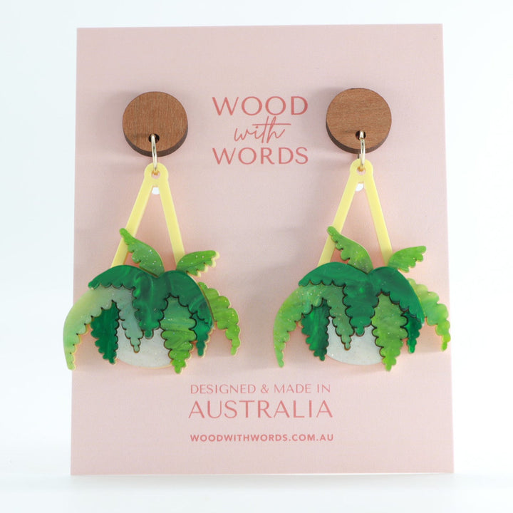 Boston Fern Hanging Plant Dangle Earrings