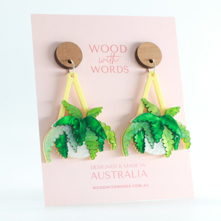 Boston Fern Hanging Plant Dangle Earrings