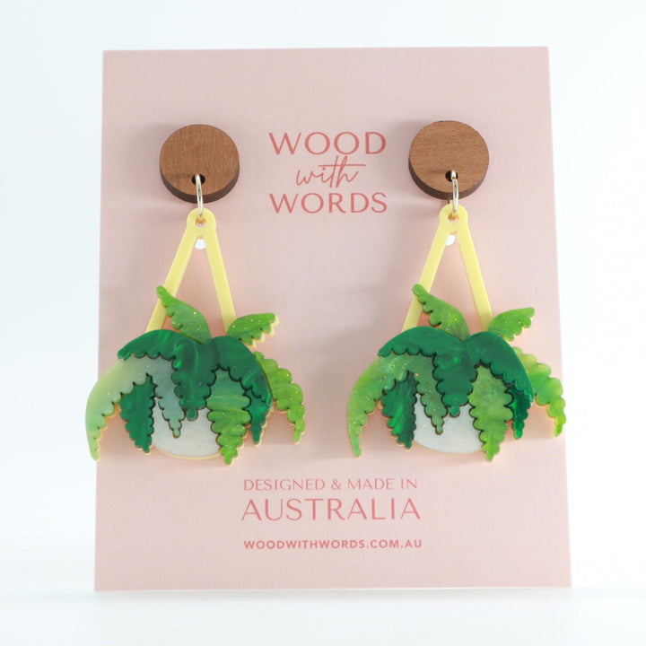 Boston Fern Hanging Plant Dangle Earrings