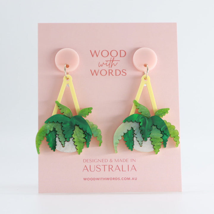 Boston Fern Hanging Plant Dangle Earrings