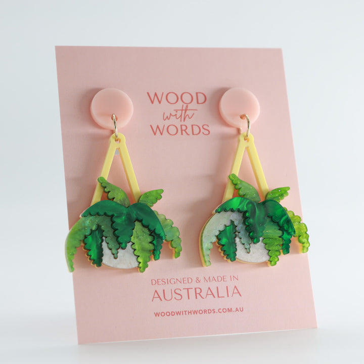Boston Fern Hanging Plant Dangle Earrings