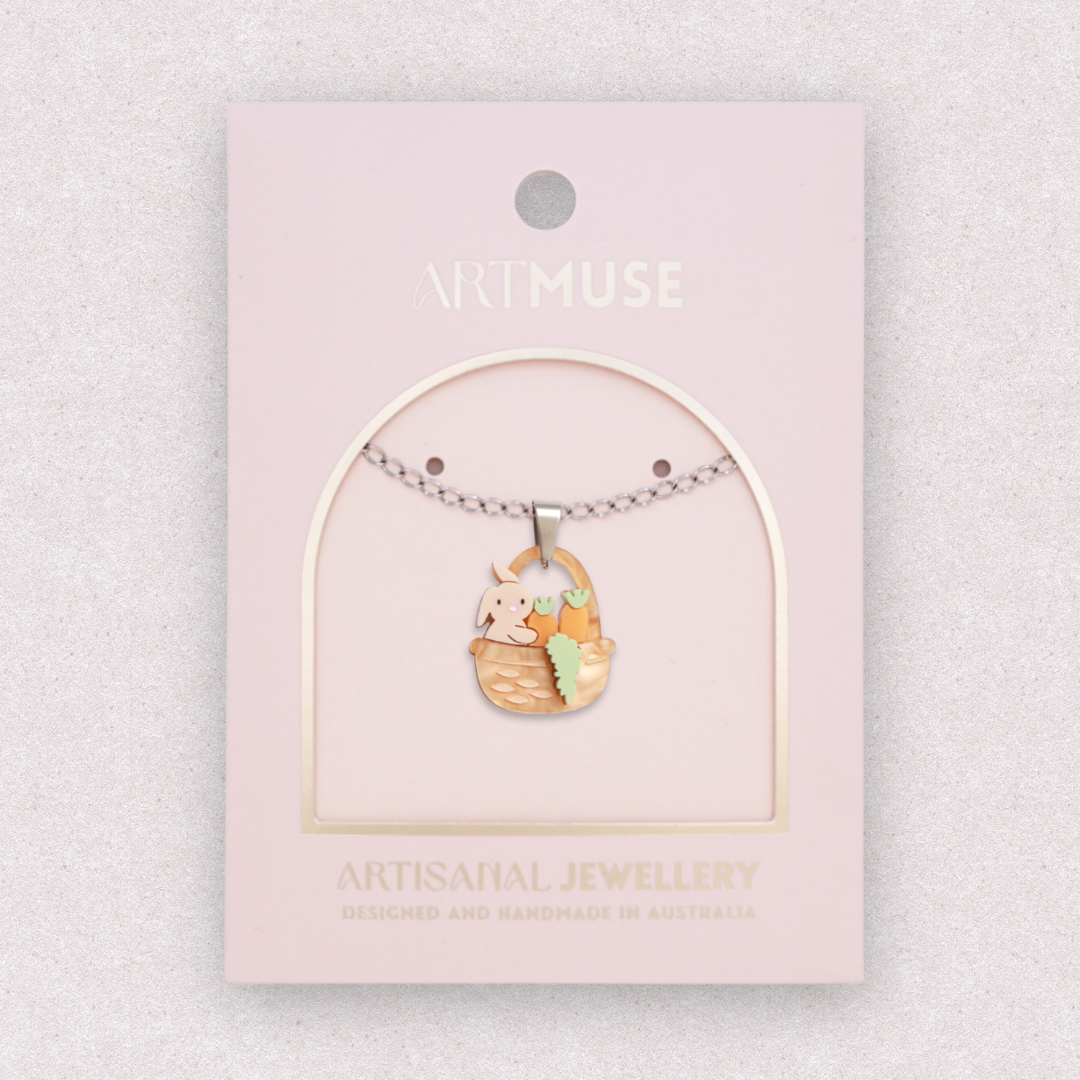 Bunny Carrot Basket Necklace Pendant