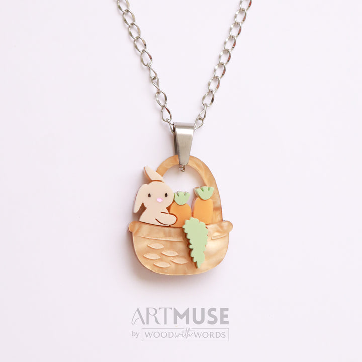 Bunny Carrot Basket Necklace Pendant