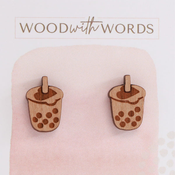 Bubble Tea Wooden Stud Earrings