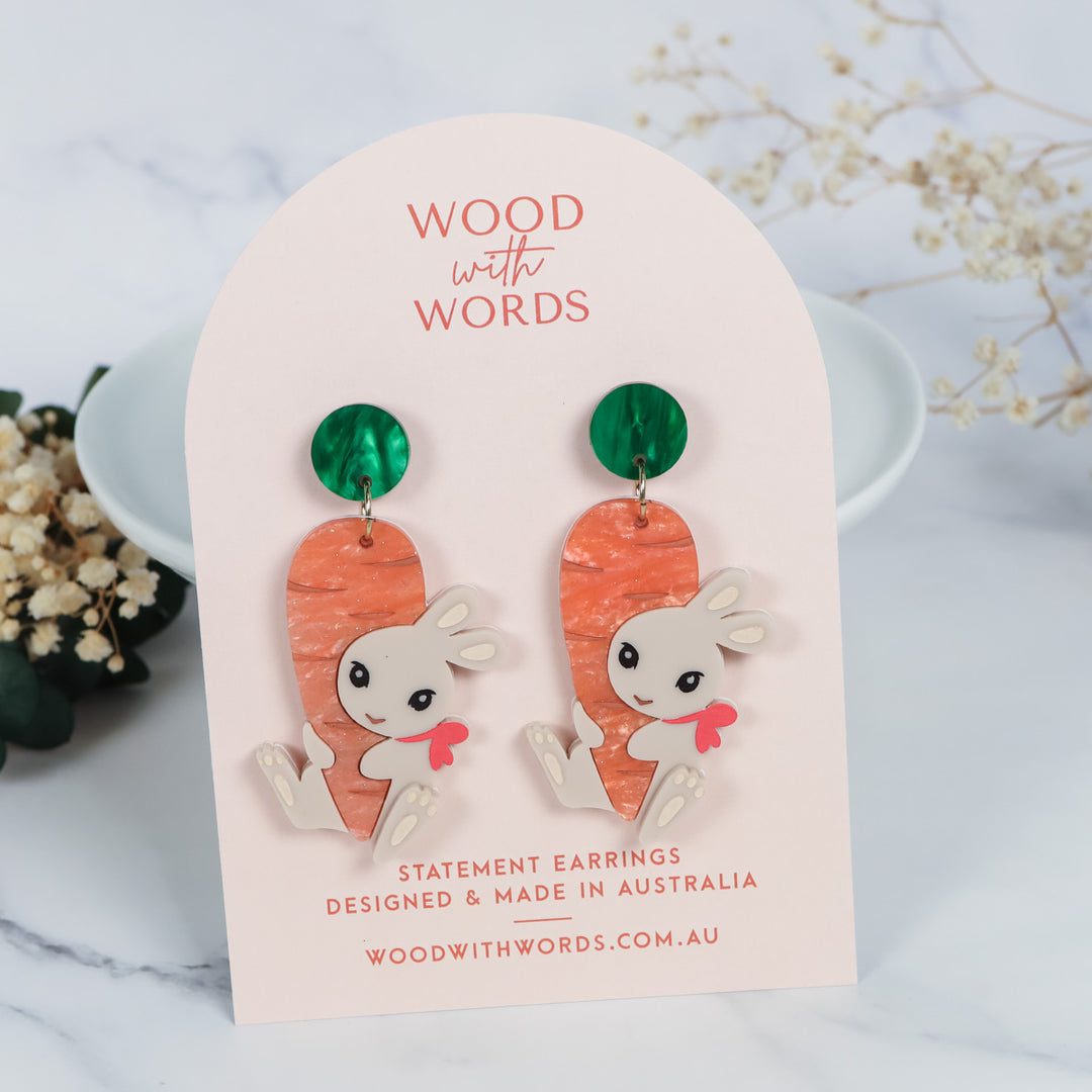 Cuddle Carrot Bunny Easter Dangle Earrings