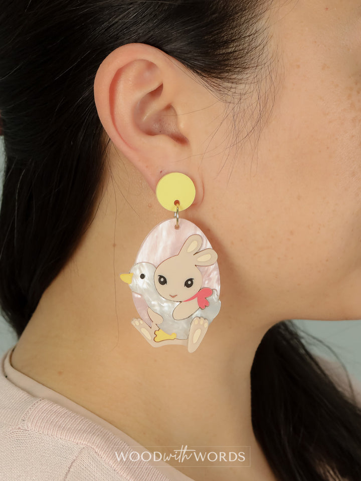 Cuddle Duck Bunny Easter Dangle Earrings