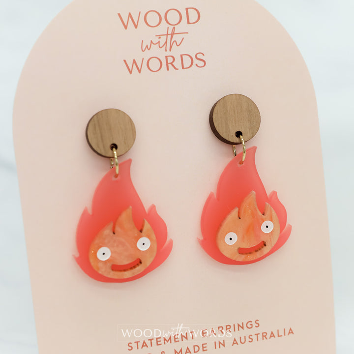 Calcifer Fire Demon Acrylic Dangle Earrings