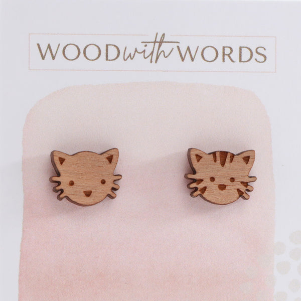 Cat Pet Wooden Stud Earrings