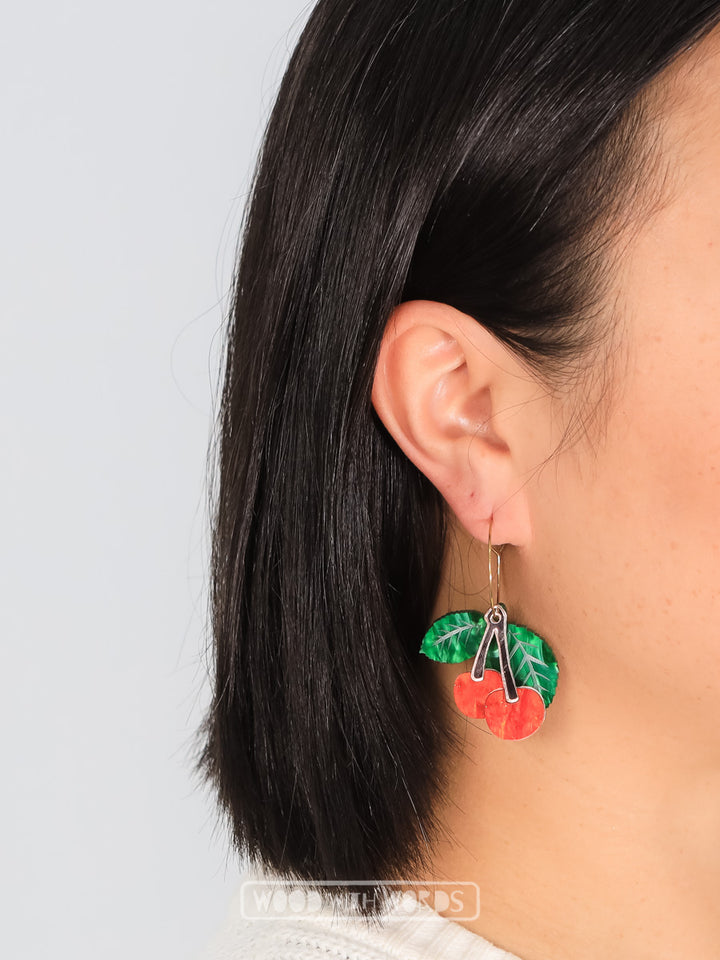 Cherry Acrylic Dangle Earrings