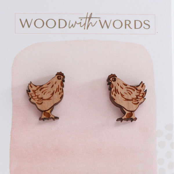 Chicken Wooden Stud Earrings