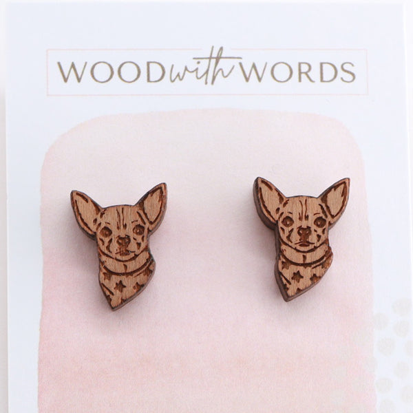 Chihuahua Dog Wooden Stud Earrings