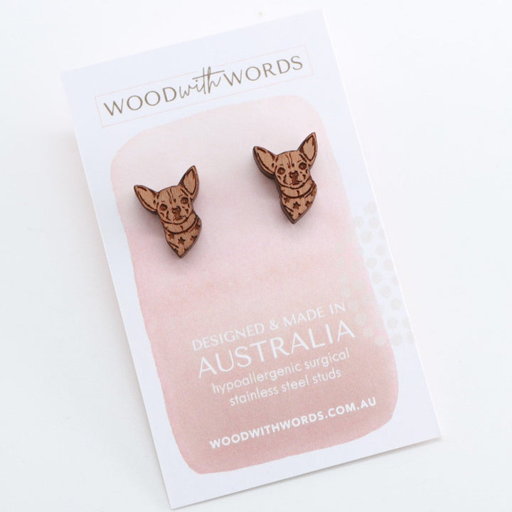 Chihuahua Dog Wooden Stud Earrings