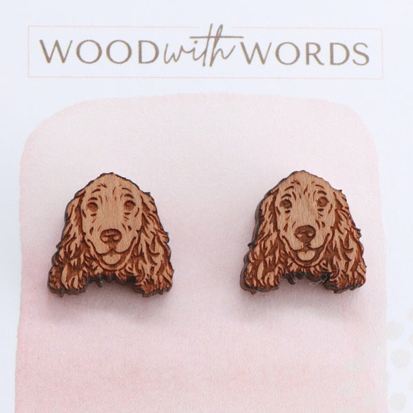 Cocker Spaniel Wooden Stud Earrings