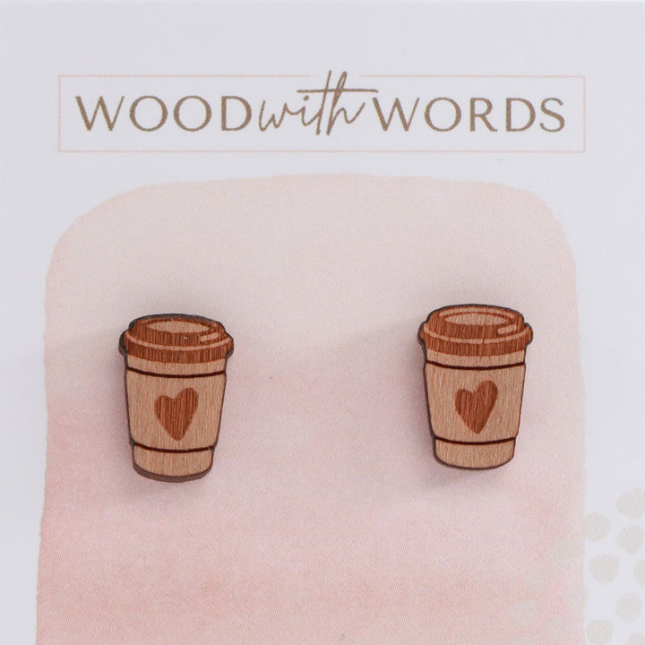 Coffee Cup Wooden Stud Earrings