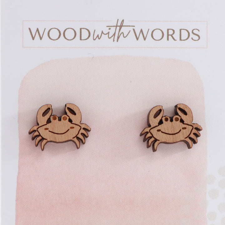 Crab Wooden Stud Earrings