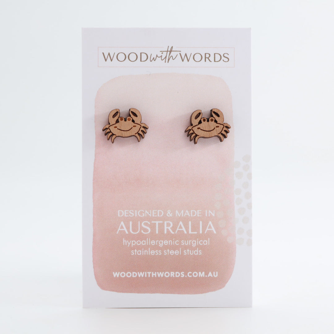 Crab Wooden Stud Earrings