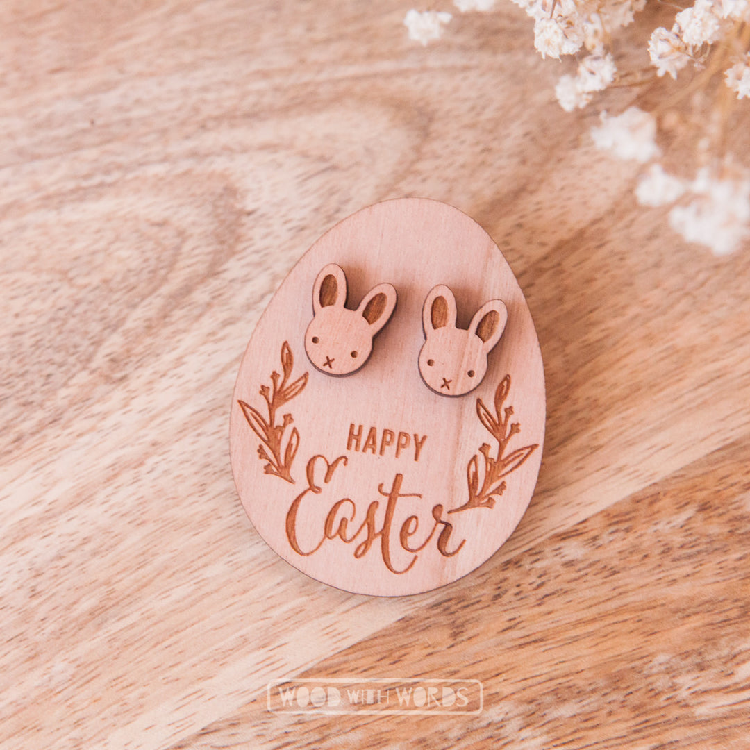 Bunny Rabbit Wooden Stud Earrings