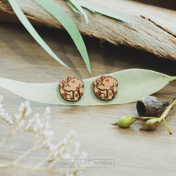 Emu Wooden Stud Earrings