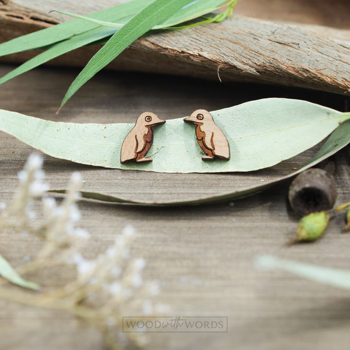 Fairy Penguin Wooden Stud Earrings