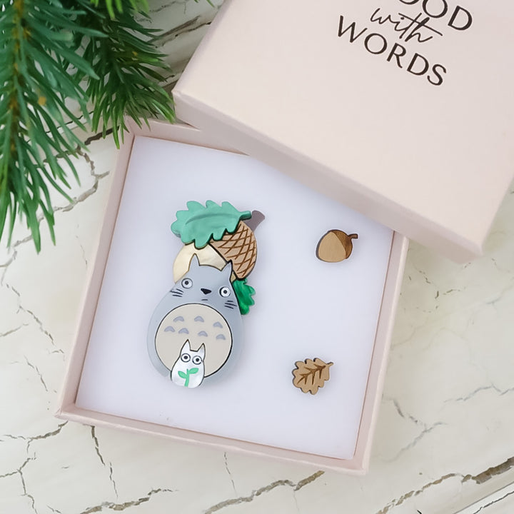 Forest Creature Acorn Brooch