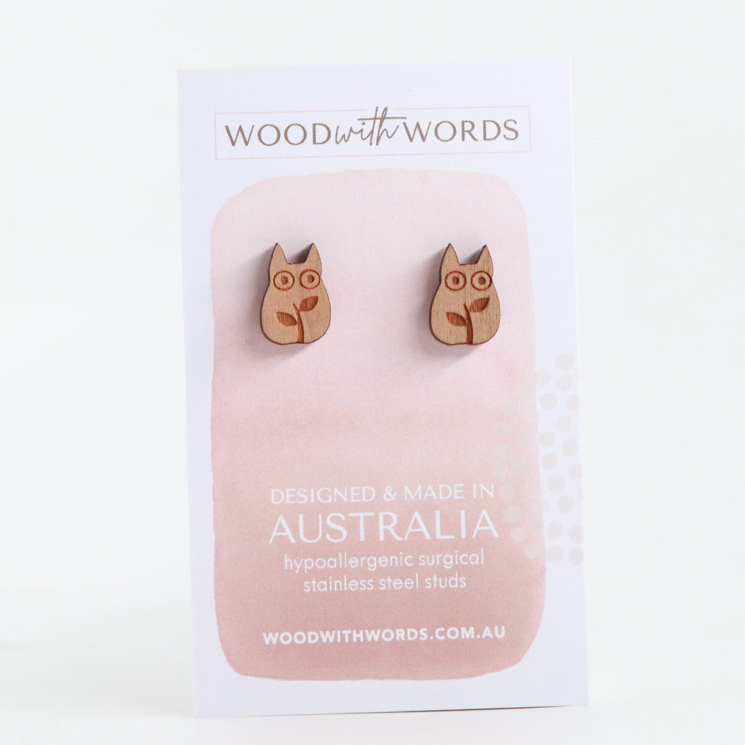 Forest Creature Wooden Stud Earrings
